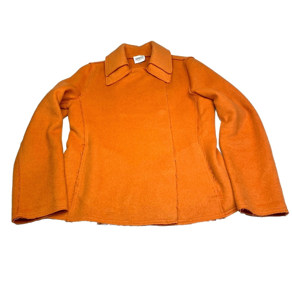 Armani Collezioni Orange Wool Felt Raw Edge Jacket Womens Size 8 Made in Italy